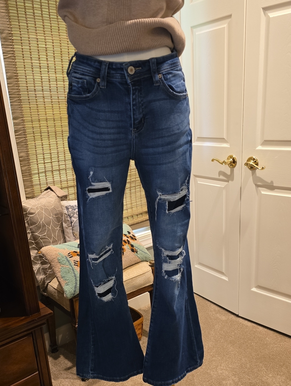KanCan Dark Blue Distressed Flare Jeans
